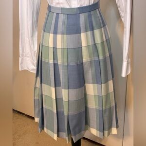 Pendleton Skirt in a Pastel Blue and Green Pleated Plaid Made in the USA